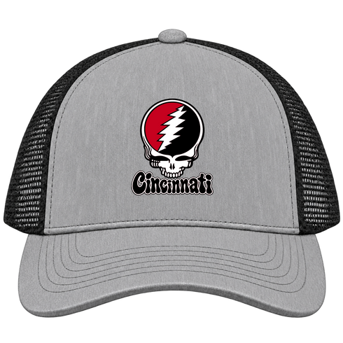 Cincinnati Baseball Stealie Grateful Dead Trucker Cap — Cincinnati Reds — Heather Grey/Black