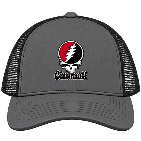 Cincinnati Baseball Stealie Grateful Dead Trucker Cap — Cincinnati Reds — Charcoal/Black