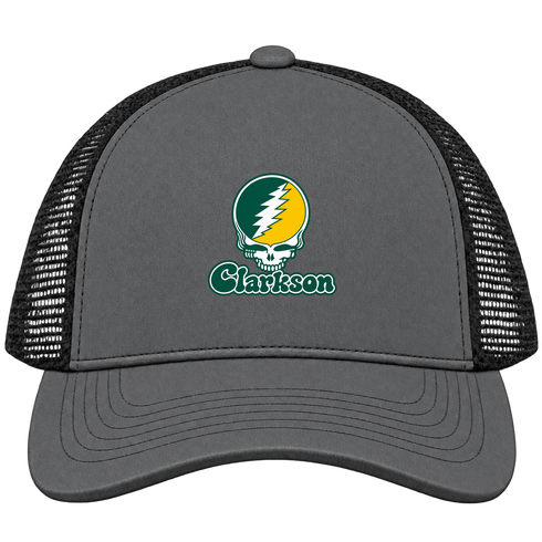 Clarkson Stealie Premium Unisex Trucker Cap — Design: Clarkson University — Charcoal/Black