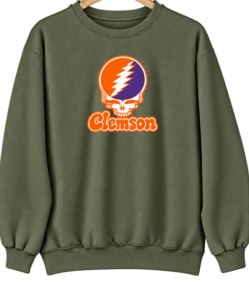 Clemson Stealie Premium Unisex Crewneck — Design: Clemson University — Military Green