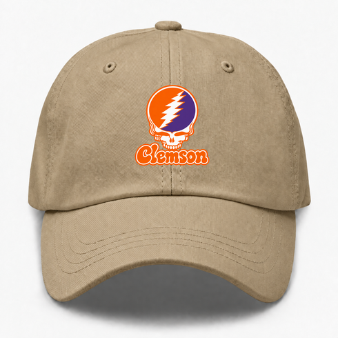 Clemson Stealie Premium Unisex Dad Hat — Design: Clemson University — Khaki