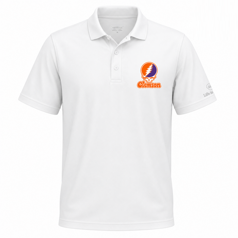 Clemson Stealie Premium Unisex Polo — Design: Clemson University — White