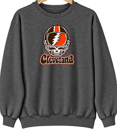 Cleveland Helmet Stealie Premium Unisex Crewneck — Cleveland Browns — Dark Heather