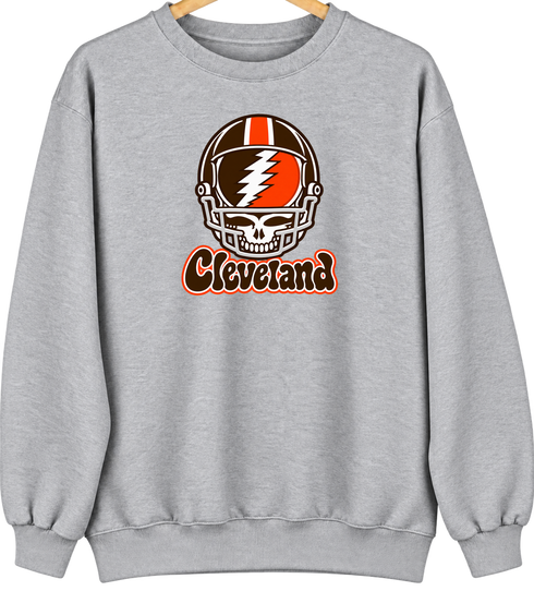 Cleveland Helmet Stealie Premium Unisex Crewneck — Cleveland Browns — Sport Grey