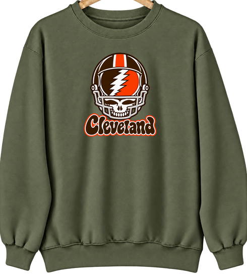 Cleveland Helmet Stealie Premium Unisex Crewneck — Cleveland Browns — Military Green
