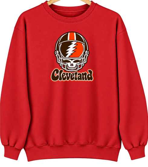 Cleveland Helmet Stealie Premium Unisex Crewneck — Cleveland Browns — Red