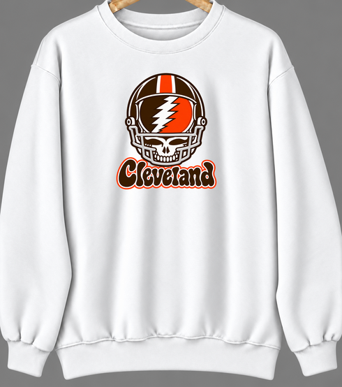 Cleveland Helmet Stealie Premium Unisex Crewneck — Cleveland Browns — White