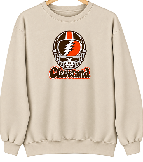 Cleveland Helmet Stealie Premium Unisex Crewneck — Cleveland Browns — Sand