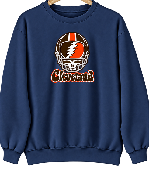 Cleveland Helmet Stealie Premium Unisex Crewneck — Cleveland Browns — Navy