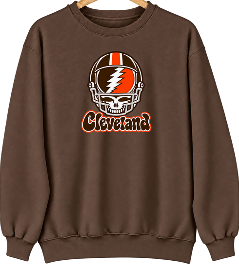 Cleveland Helmet Stealie Premium Unisex Crewneck — Cleveland Browns — Brown