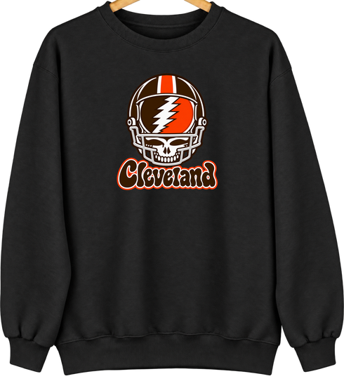 Cleveland Helmet Stealie Premium Unisex Crewneck — Cleveland Browns — Black