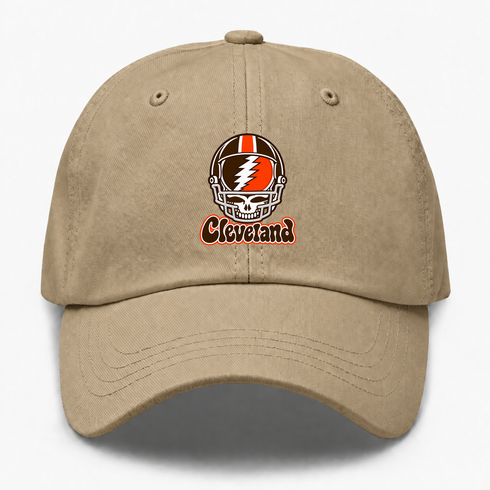 Cleveland Helmet Stealie Premium Unisex Dad Hat — Cleveland Browns — Khaki