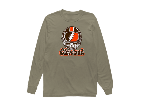 Cleveland Helmet Stealie Premium Unisex Long-Sleeve — Cleveland Browns — Sandstone