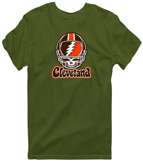 Cleveland Helmet Stealie Premium Unisex T-Shirt — Cleveland Browns — Military Green
