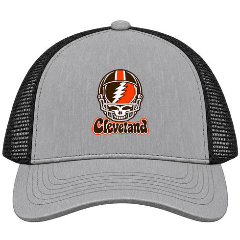 Cleveland Helmet Stealie Premium Unisex Trucker Cap — Cleveland Browns — Heather Grey/Black