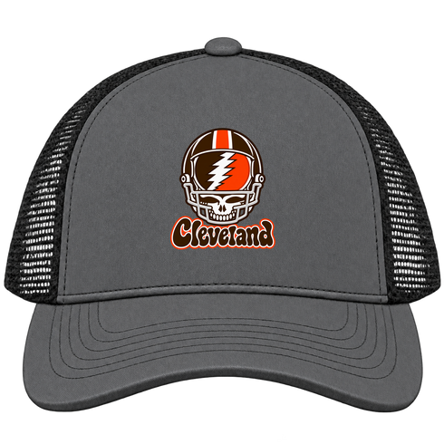 Cleveland Helmet Stealie Premium Unisex Trucker Cap — Cleveland Browns — Charcoal/Black