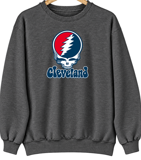 Cleveland Baseball Stealie Grateful Dead Crewneck — Cleveland Guardians — Dark Heather