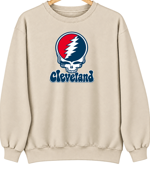 Cleveland Baseball Stealie Grateful Dead Crewneck — Cleveland Guardians — Sand
