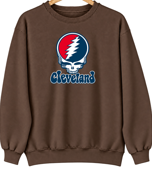 Cleveland Baseball Stealie Grateful Dead Crewneck — Cleveland Guardians — Brown