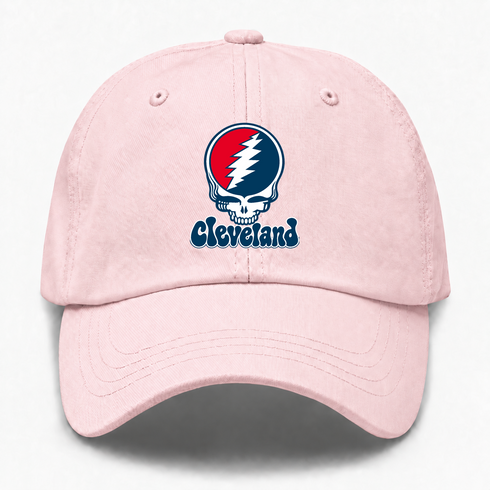 Cleveland Baseball Stealie Grateful Dead Dad Hat — Cleveland Guardians — Pink
