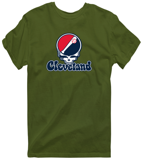 Cleveland Baseball Stealie Grateful Dead T-Shirt — Cleveland Guardians — Military Green