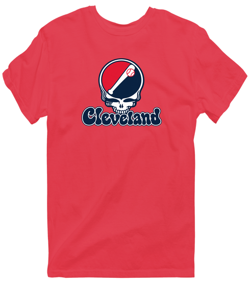 Cleveland Baseball Stealie Grateful Dead T-Shirt — Cleveland Guardians — Heather Red