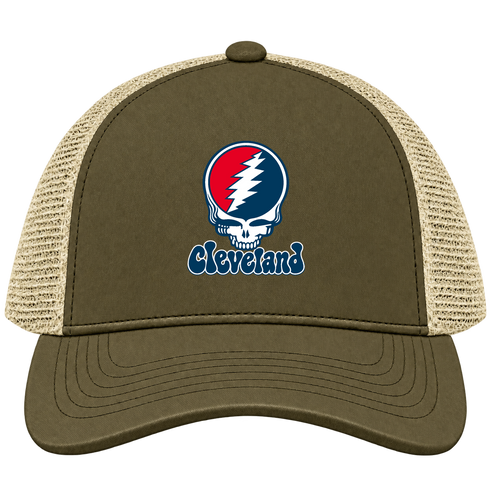 Cleveland Baseball Stealie Grateful Dead Trucker Cap — Cleveland Guardians — Moss/Khaki