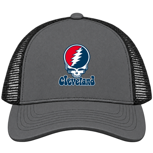 Cleveland Baseball Stealie Grateful Dead Trucker Cap — Cleveland Guardians — Charcoal/Black