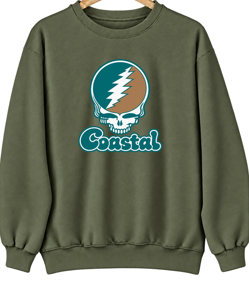 Coastal Stealie Premium Unisex Crewneck — Design: Coastal Carolina University — Military Green
