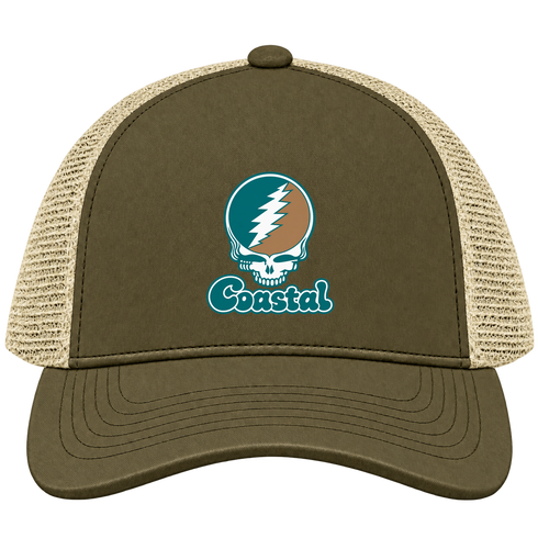 Coastal Stealie Premium Unisex Trucker Cap — Design: Coastal Carolina University — Moss/Khaki