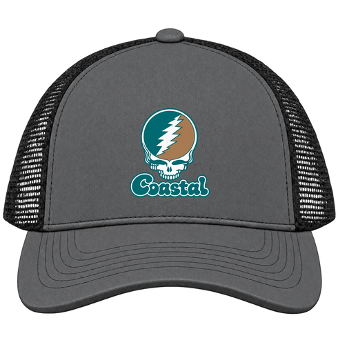 Coastal Stealie Premium Unisex Trucker Cap — Design: Coastal Carolina University — Charcoal/Black
