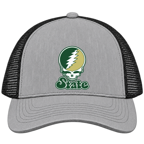 Colorado Stealie Premium Unisex Trucker Cap — Design: Colorado State University — Heather Grey/Black