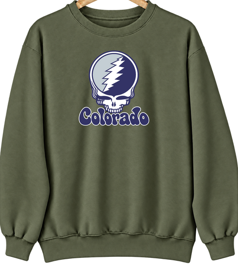 Colorado Baseball Stealie Grateful Dead Crewneck — Colorado Rockies — Military Green