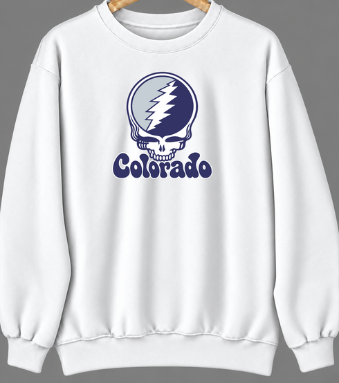 Colorado Baseball Stealie Grateful Dead Crewneck — Colorado Rockies — White