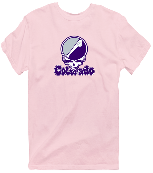 Colorado Baseball Stealie Grateful Dead T-Shirt — Colorado Rockies — Light Pink