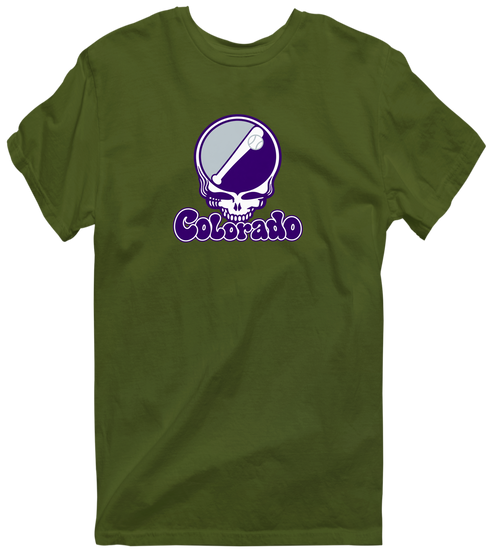Colorado Baseball Stealie Grateful Dead T-Shirt — Colorado Rockies — Military Green