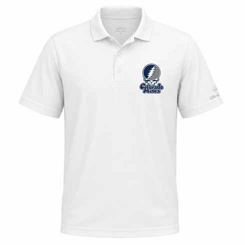 Colorado School Mines Stealie Premium Unisex Polo — Design: Colorado School of Mines — White