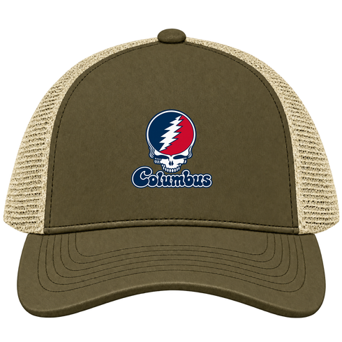 Columbus Stealie Premium Unisex Trucker Cap — Design: Columbus State University — Moss/Khaki