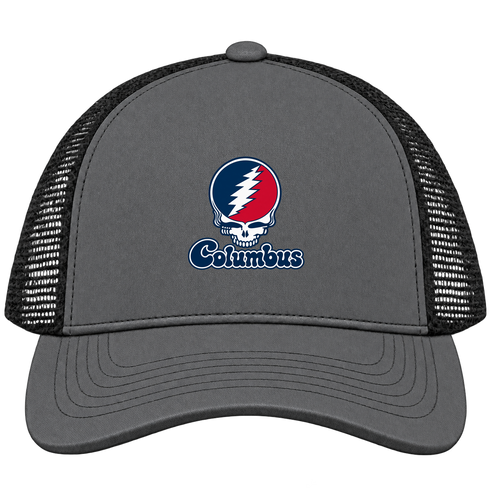 Columbus Stealie Premium Unisex Trucker Cap — Design: Columbus State University — Charcoal/Black