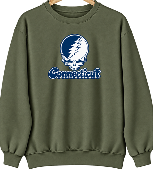 Connecticut Stealie Premium Unisex Crewneck — Design: Connecticut College — Military Green