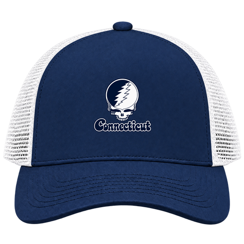 Connecticut Stealie Premium Unisex Trucker Cap — Design: Connecticut University of — Navy/White