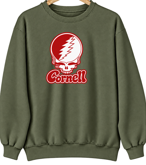 Cornell Stealie Premium Unisex Crewneck — Design: Cornell University — Military Green
