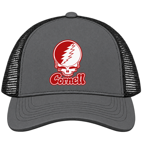 Cornell Stealie Premium Unisex Trucker Cap — Design: Cornell University — Charcoal/Black