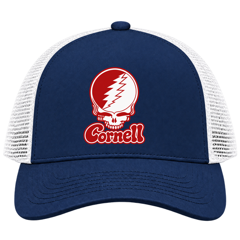 Cornell Stealie Premium Unisex Trucker Cap — Design: Cornell University — Navy/White
