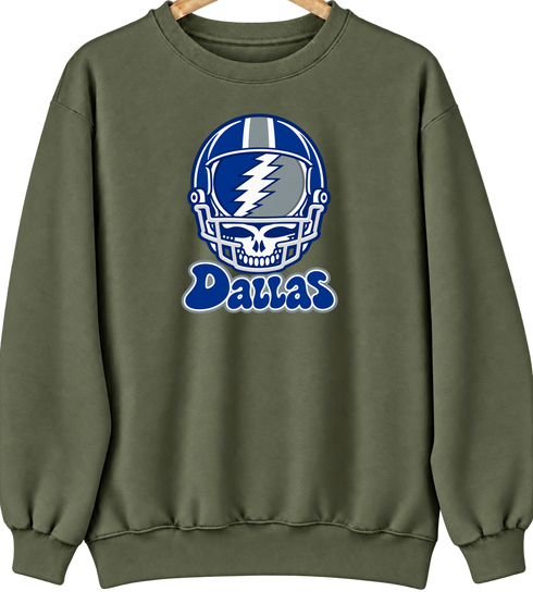 Dallas Helmet Stealie Premium Unisex Crewneck — Dallas Cowboys — Military Green