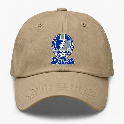Dallas Helmet Stealie Premium Unisex Dad Hat — Dallas Cowboys — Khaki