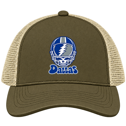 Dallas Helmet Stealie Premium Unisex Trucker Cap — Dallas Cowboys — Moss/Khaki