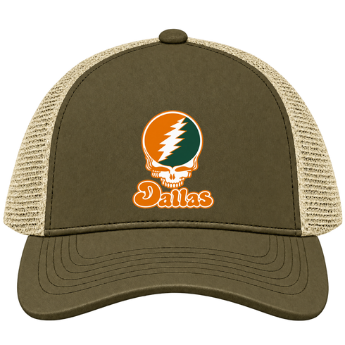 Dallas Stealie Premium Unisex Trucker Cap — Design: Texas at Dallas The University of — Moss/Khaki