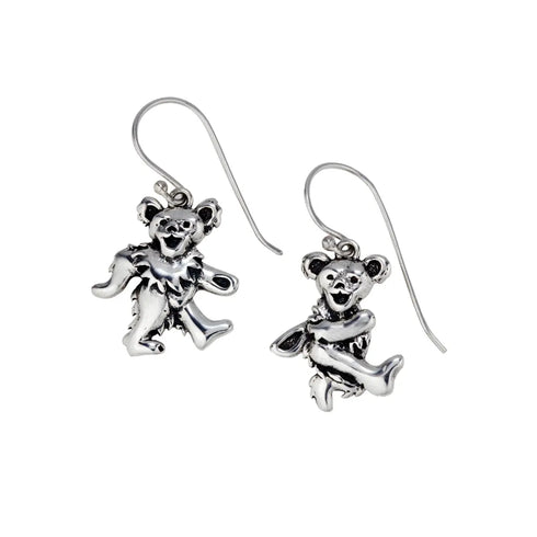Grateful Dead - Dancing Bear Sterling Silver Drop Earrings - StealieShop
