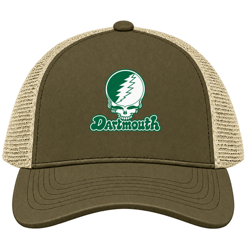 Dartmouth Stealie Premium Unisex Trucker Cap — Design: Dartmouth College — Moss/Khaki